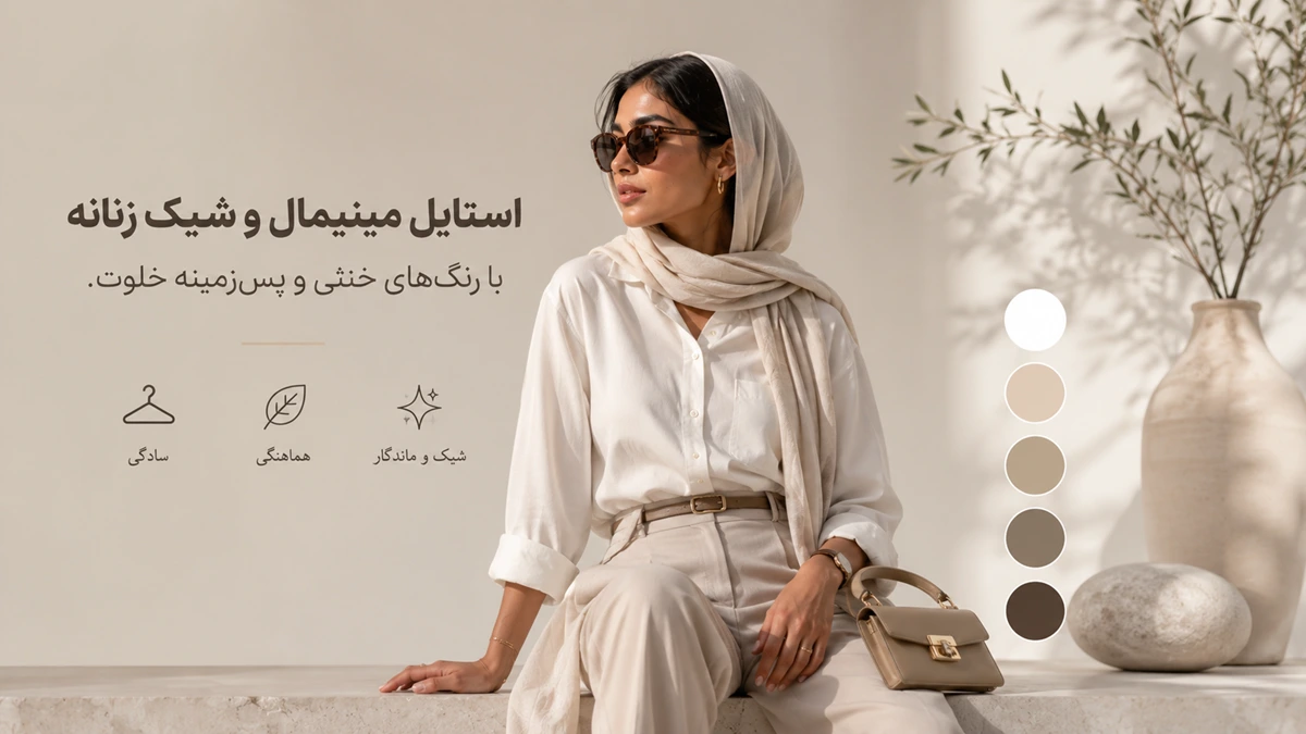 استایل مینیمال و شیک زنانه با رنگ‌های خنثی