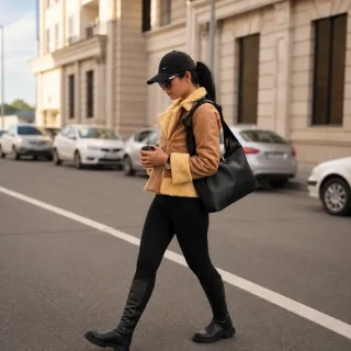 کت کوتاه زنانه قهوه‌ای با یقه خزدار در استایل روزمره